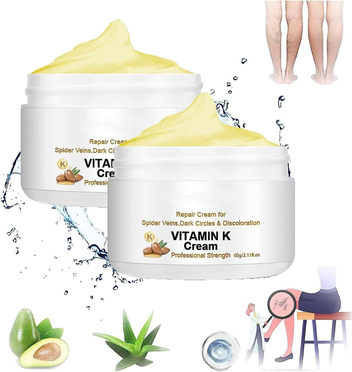 2 Pcs Circulheal Varicose Veins Miracle Cream-Vitamin K Cream, Varicose Vein Miracle Cream, Varicose Veins Treatment for Legs, Rejuvenates and Improves Blood Circulation