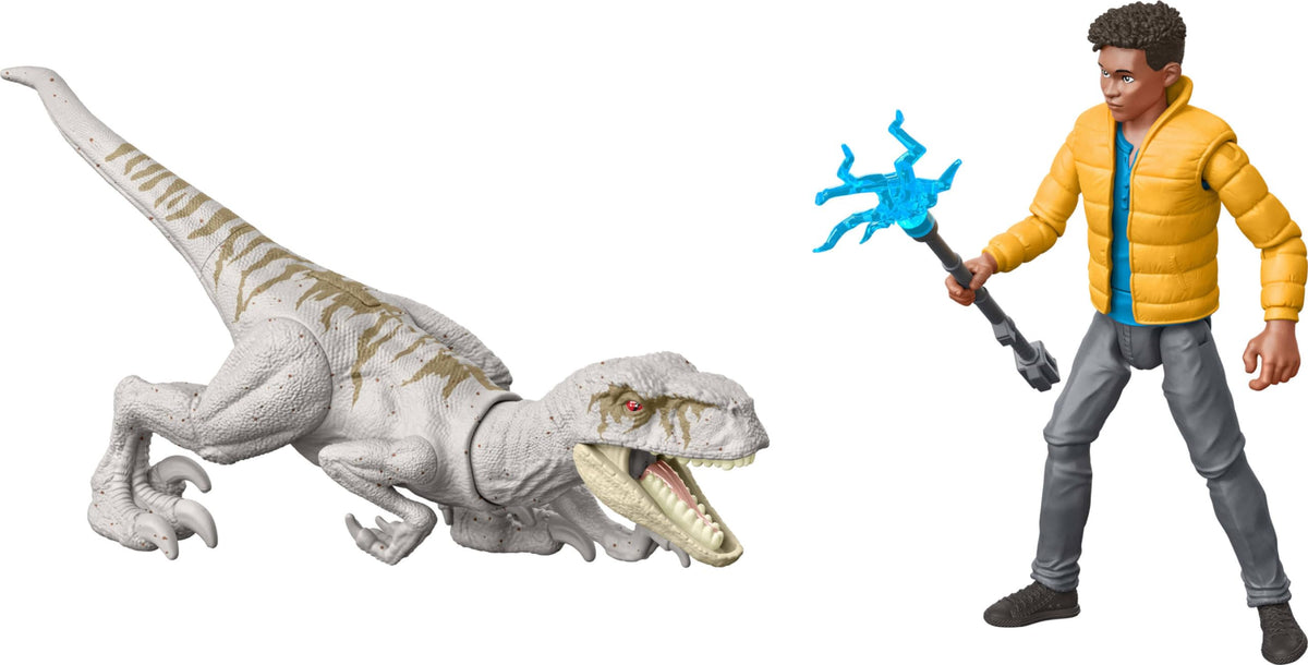 Mattel Jurassic World Chaos Theory Storypack, Human & Dinosaur Action Figure Encounter Pack, 3.75-inch Scale Darius & Atrociraptor Ghost & 2 Accessories
