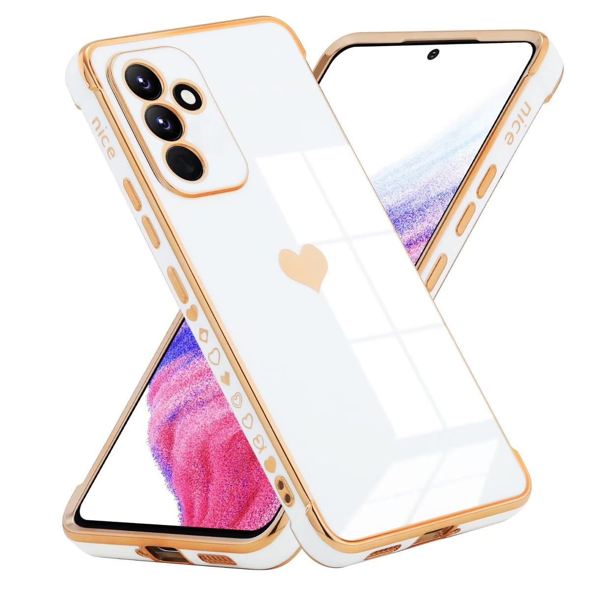 Kaywzo Case for Samsung Galaxy A34 5G,Plating Soft TPU Case with Cute Bling Heart,Four Corners Fall Protection Design,Thin Slim Lady Girl Shockproof Protective Cover Case,White