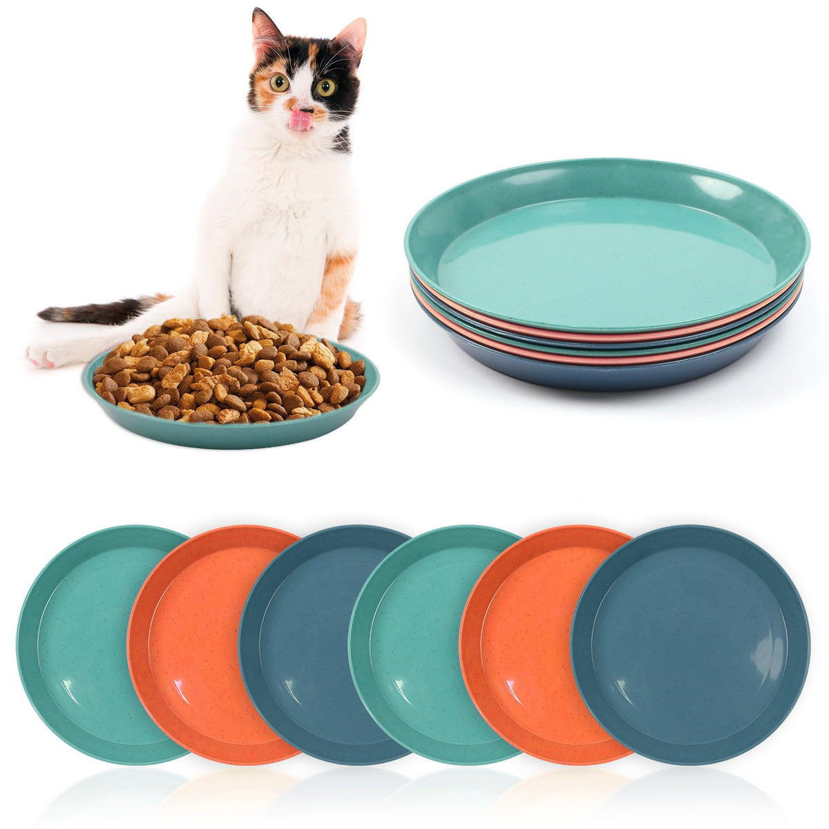 6 Pcs Cat Bowls Cat Food Dish, Wide Shallow Cat Food Dish Wet Food Flat Whisker Fatigue Free, Cat Food Bowl Dishes for Food and Water for Kittens and Short Legged Cats, Microwave Dishwasher Safe