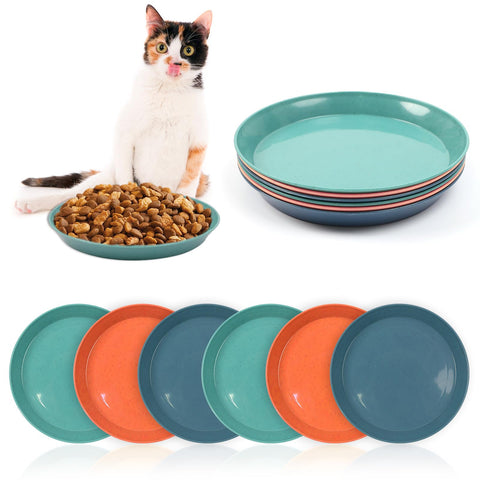 6 Pcs Cat Bowls Cat Food Dish, Wide Shallow Cat Food Dish Wet Food Flat Whisker Fatigue Free, Cat Food Bowl Dishes for Food and Water for Kittens and Short Legged Cats, Microwave Dishwasher Safe