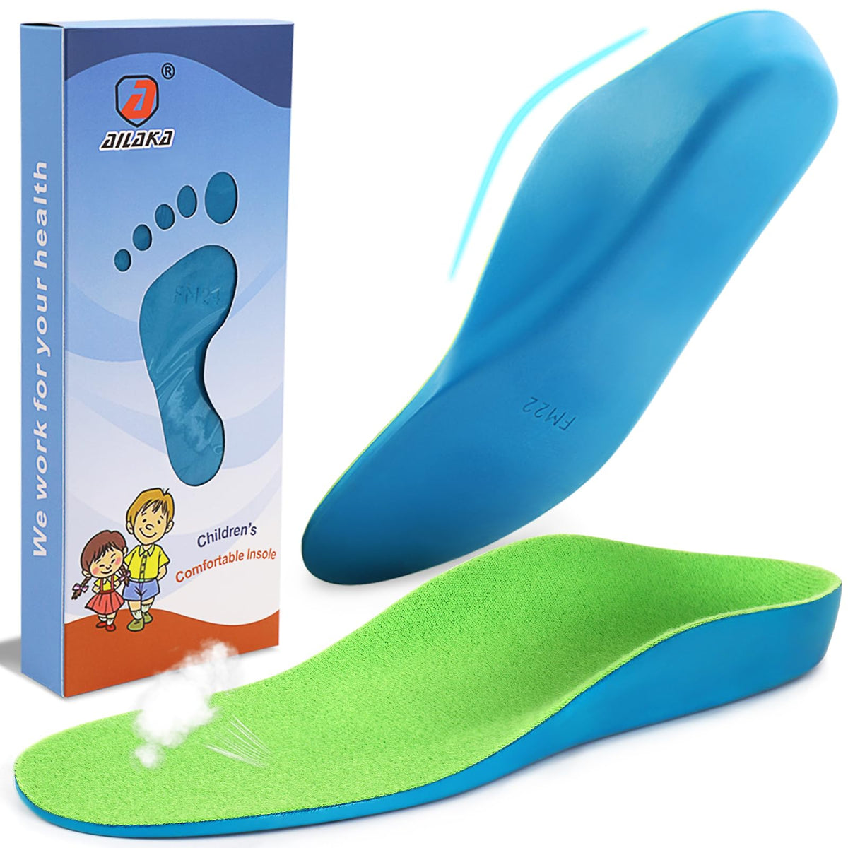 Ailaka Kids Orthotic Arch Support Shoe Insoles, Children PU Foam Cushioning Inserts for Flat feet, Plantar Fasciitis, Feet Heel Pain Relief, Green, 11.5/13 UK Child