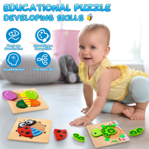 Toddler Puzzles for Kids Age 1 2 3 4 Year Old, 6 Pack Montessori Jigsaw Animals Puzzles for Girl boy Activities Preschool Learning Early Educational Birthday Gift Travel Autistic Wooden Toys