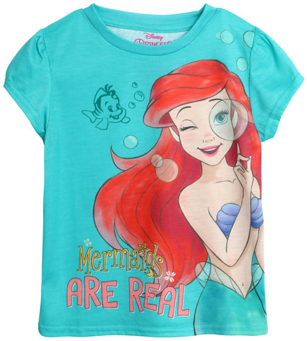 Disney Girls' T-Shirt - Cinderella, Little Mermaid, Rapunzel, Beauty and The Beast - Princess Shirt for Toddlers (2T-6X), Size 3T, Ariel Teal