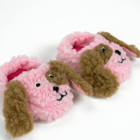 Sophia's Sherpa Puppy Slippers with Embroidered Dog Face and Flappy Ears for 18 Inch Dolls, Pink/Brown
