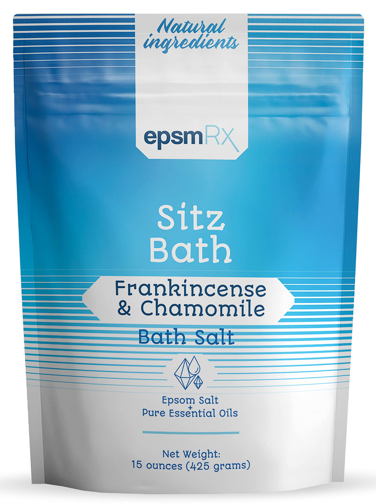epsmRx Sitz Bath Salt 15 Oz Epsom Salt Bath Soak Pouch, Frankincense Essential Oil, Chamomile Essential Oil