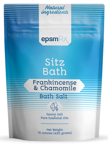 epsmRx Sitz Bath Salt 15 Oz Epsom Salt Bath Soak Pouch, Frankincense Essential Oil, Chamomile Essential Oil