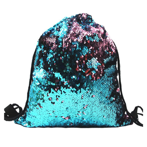 TENDYCOCO Kids Backpack Mermaid bag Polyester Drawstring Bag Sequin String Backpack Reversible Storage Sackpack (Blue and Light) Mermaid Gifts for Girls Drawstring Backpack