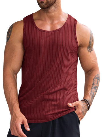 Runcati Men's Workout Tank Tops Sleeveless Ribbed Knit T Shirt Muscle Gym Fitness Tee Burgundy