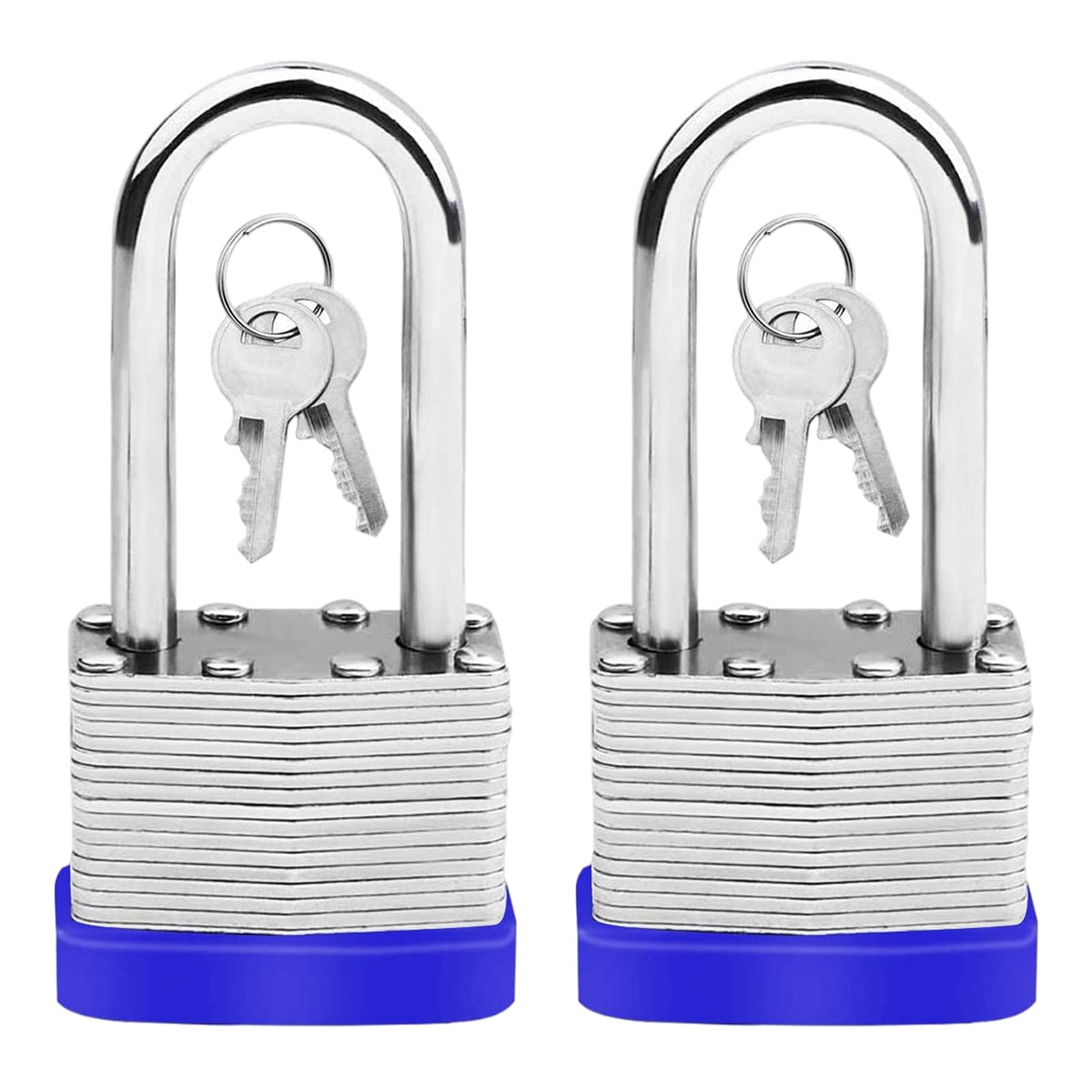 2 Pack Pad Lock, Long Shackle Padlock Steel Pad Lock Padlock with Keys Heavy Duty Laminated Steel Key Pad Lock Secure Safety Tool for Home Garden Garage Fence Shed Indoor Outdoor