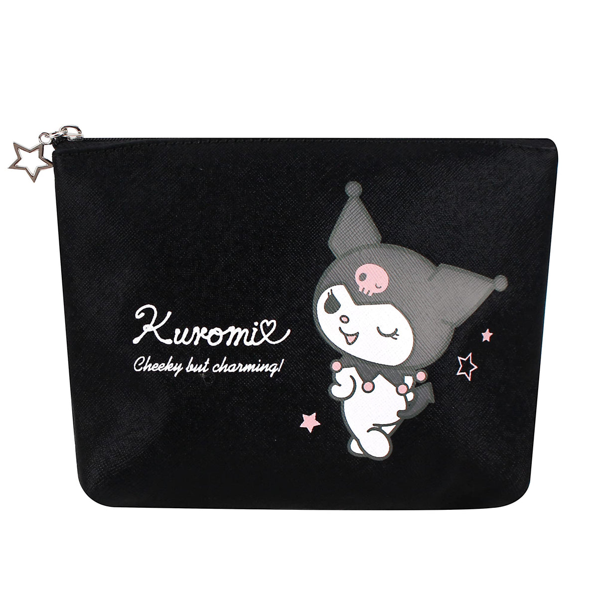 FLYBOT Kuromi Glitter Beauty Small Lightweight Pouch Black PU Leather Travel Case Makeup Zipper Bag