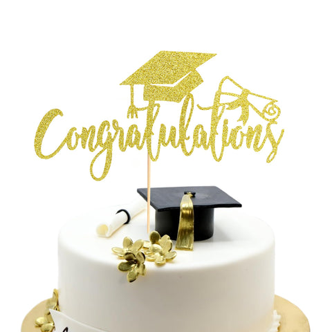 Arthsdite 1Pc Congratulations 2024 Graduation Cake Topper, Congrats Grad Cake Decor - 2024 High School/College/Senior Graduation Party Decorations Supplies - Gold Glitter