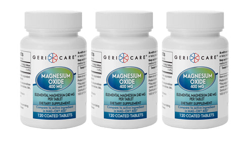 Geri-Care Magnesium Oxide 400mg, 120 tabs/Bottle, Pack of 3