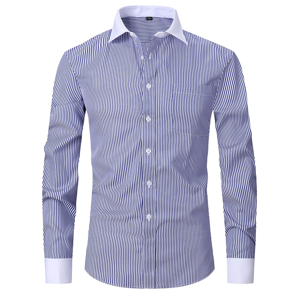 ATOFY Men's French Cuff Dress Shirt Slim Fit Formal Business Button Down Shirt for Men Long Sleeve, Stripes-blue, XL