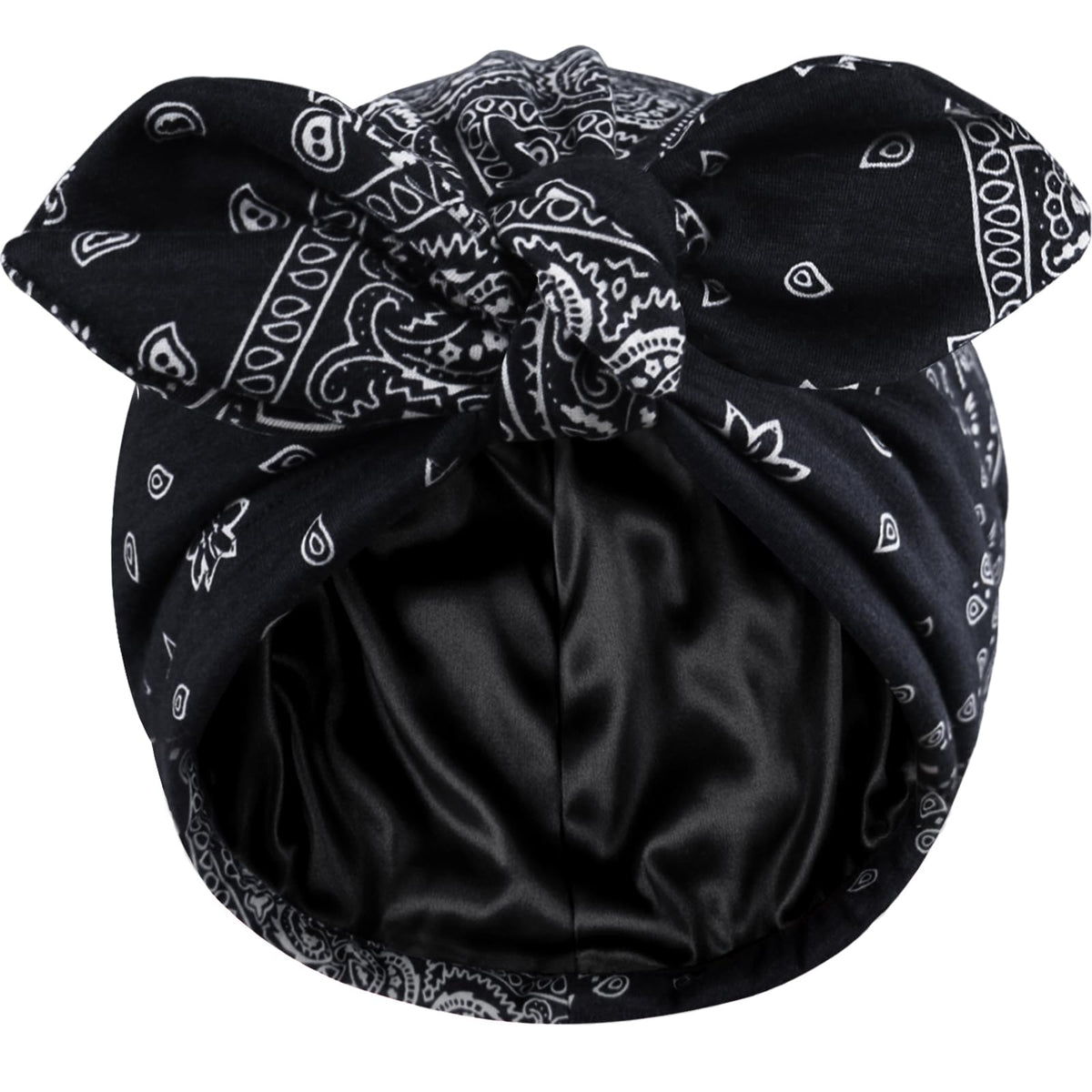 Ababalaya Satin Lined turbans for women Chemo Headwear Beanies Silky Lined Cotton Bonnet Sleeping Cap, Black