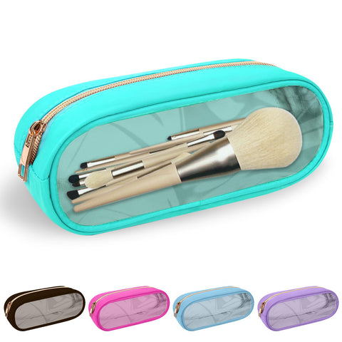 Nylon Small Clear Makeup Bag Slim Pouch, Cute Makeup Bag Preppy Cosmetic Zipper Pouch Makeup Brush Case for Purse, Travel PVC Toiletry Bag Clutch Coin Pouch Makeup Brush Bag for Women Girl(Mint)