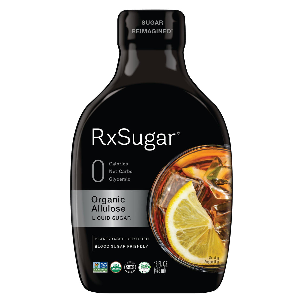 RxSugar Delicious Plant-Based Organic Single Pack Liquid Sugar, 16 oz | Allulose sweetener | 0 Calorie, 0 Net Carbs, 0 Glycemic | Diabetes-Safe Natural Sugar | Keto Certified | Non-GMO Project Verified | Gluten-Free Certified