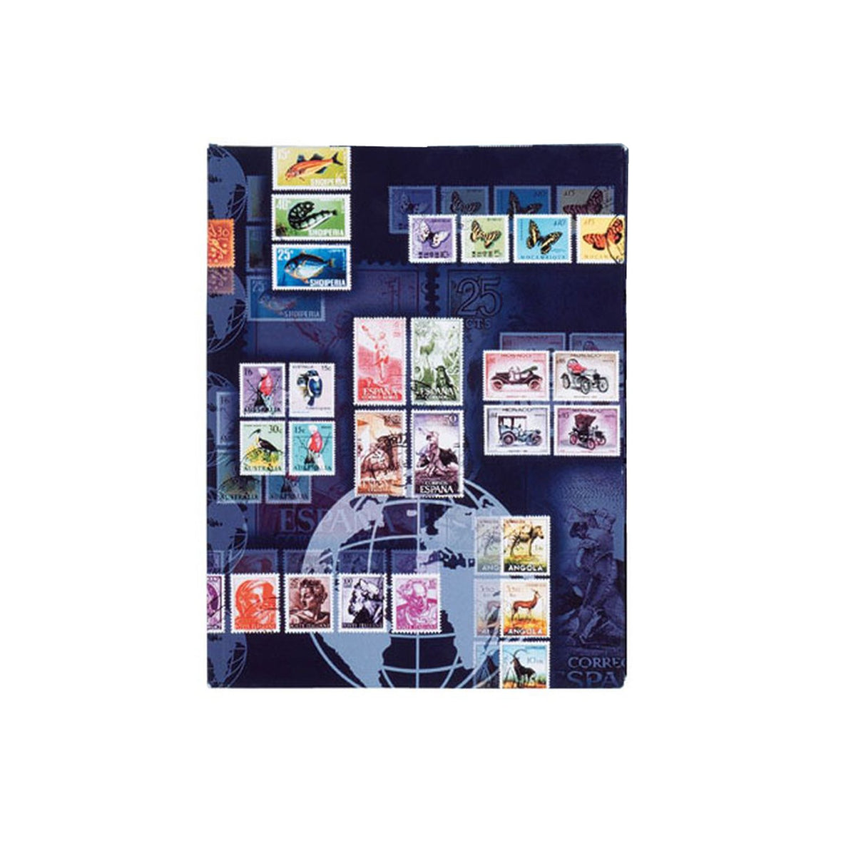 Pagna Postage Stamp Album A4 Motif Print Laminated 16 Pages Black Cardboard