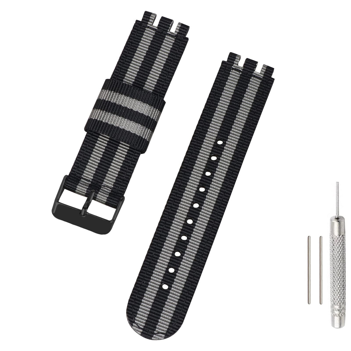 Lijinlan Replacement Nylon Watch Band for Swatch 17mm 19mm 20mm, Soft Woven Nylon Sport Stylish Strap for Swatch Watch Series Accessories (17mm Lug, Blackgray)
