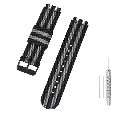Lijinlan Replacement Nylon Watch Band for Swatch 17mm 19mm 20mm, Soft Woven Nylon Sport Stylish Strap for Swatch Watch Series Accessories (17mm Lug, Blackgray)
