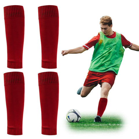 SKHAOVS 2 Pairs Football Sock Sleeves, Elastic Soccer Shin Guards, Leg Sock Sleeves for Men, Football Running Or Training Beginner (red)