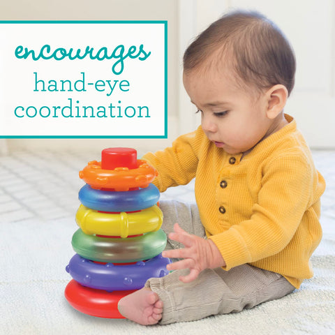 Infantino Rock 'n Rings, 6 Piece Baby Toy Stacker for Fine Motor and Hand-Eye Coordination, Multicolor, 6+ Months