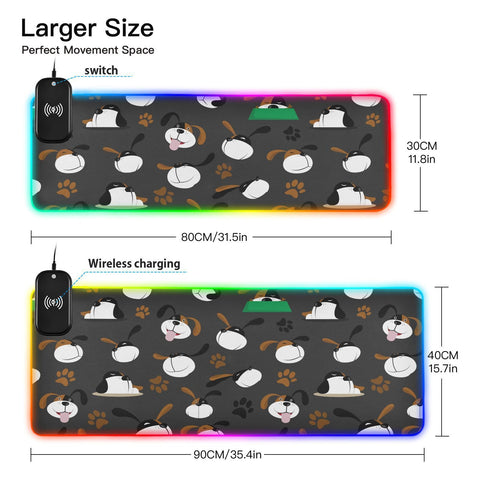 Funny Dog Paw-01 Wireless Charging Mouse Pad for Mobile Phone Extra Large Gaming Mousepad with 13 Lighting Modes Extended Desk Mat for MacBook PC Laptop Desk Office Home Gaming