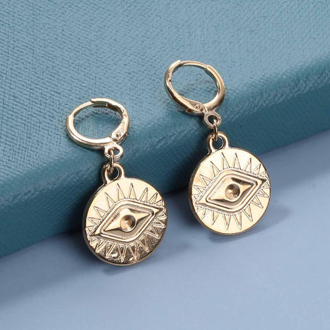 Yheakne Evil Eye Coin Earrings Gold Disc Drop Earrings Evil Eye Hoop Earrings Vintage Lucky Charm Earrings Jewelry for Women and Girls