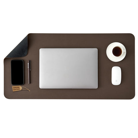 Leather Desk Mat Protector(Not PU), Office Desk Mats on Top of Desks, Non-Slip Leather Desk Pad, Laptop Desk Pad, Waterproof Desk Writing Pad for Office and Home (Brown, 23.6" x 13.7")
