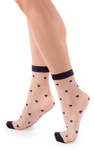LORES Patterned Fancy Womens Socks Short Sheer Pop Stocking Free-Size 20 DEN, Cuori Cipria