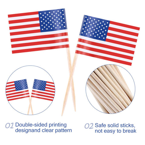 PRETYZOOM American Flags on Stick Handheld American Wooden Stick Flag American Flag Cupcake Toppers US Flag Cake Pick for July 4th Decorations