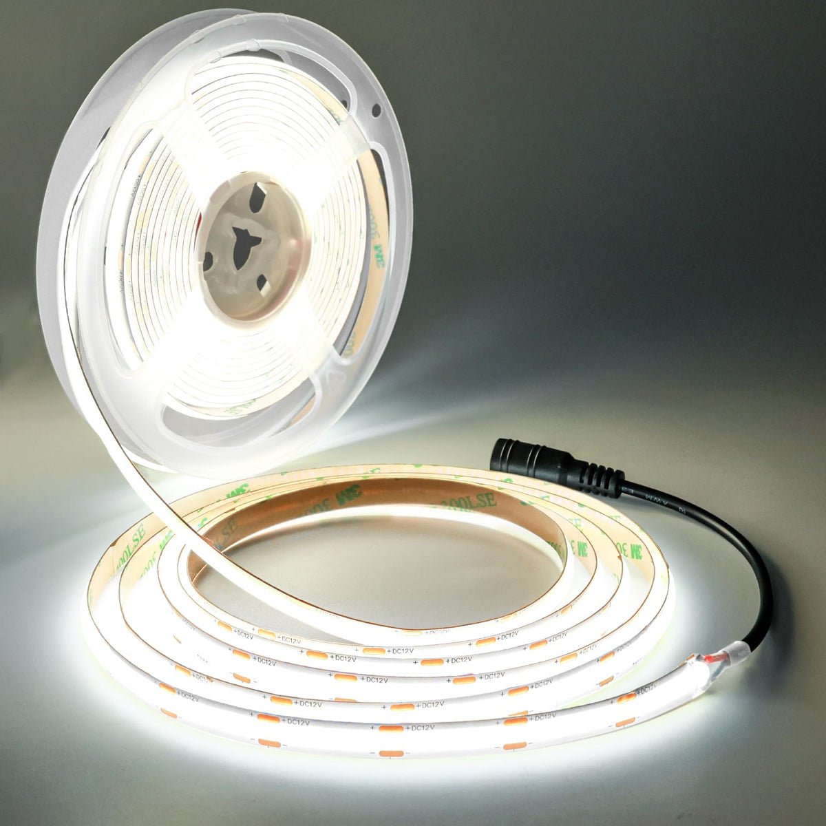 Tesfish LED Strip Light COB DC 12 V 5 Metre LED Strip 480 LEDs / M White 6000 K Neon Light Flexible Super Bright LED Light Strip with DC Connection for Party, Counter, Shelf, Home Decor