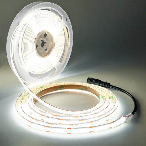 Tesfish LED Strip Light COB DC 12 V 5 Metre LED Strip 480 LEDs / M White 6000 K Neon Light Flexible Super Bright LED Light Strip with DC Connection for Party, Counter, Shelf, Home Decor