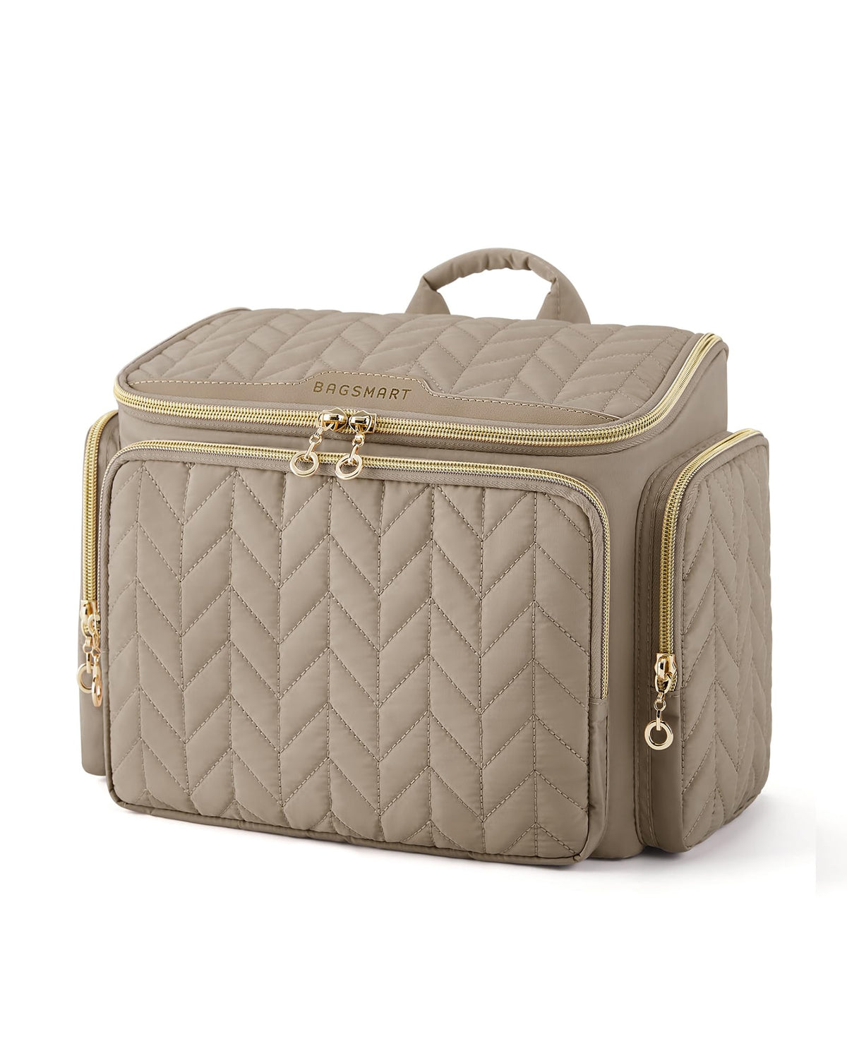 BAGSMART Travel Toiletry Bag, Large Wide-open Travel Bag for Toiletries, Makeup Cosmetic Travel Bag with Handle-Camel
