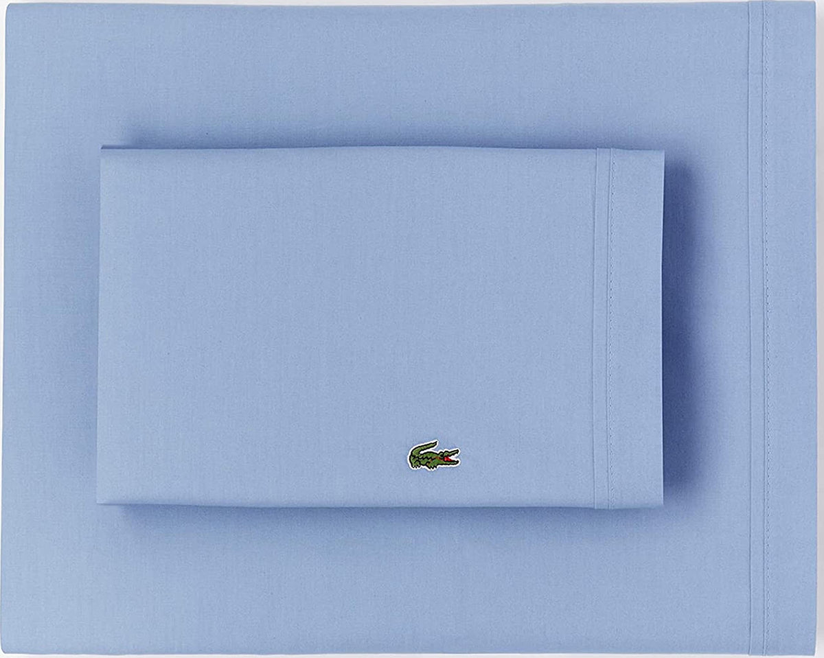 Lacoste 100% Cotton Percale Sheet Set, Solid, Allure Blue, Full