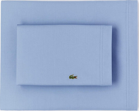 Lacoste 100% Cotton Percale Sheet Set, Solid, Allure Blue, Full