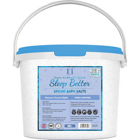 Scented Epsom Salt Sleep Better Salts with Jasmine, Sandalwood & Lavender Bucket Food Grade Magnesium Sulphate Foot Soak Salts Bath Epsom Salts (Sleep Better (Jasmine, Sandalwood & Lavender), 10KG)