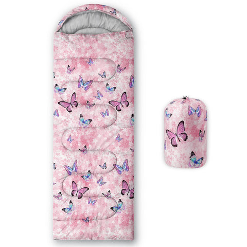 Datura home Kids Sleeping Bag for Girls,Floral Sakura Butterfly-Lightweight Warm Outdoor Indoor-Waterproof Cold Weather Resistant Sleeping Bag for Camping Hiking(Sakura 32"*90")