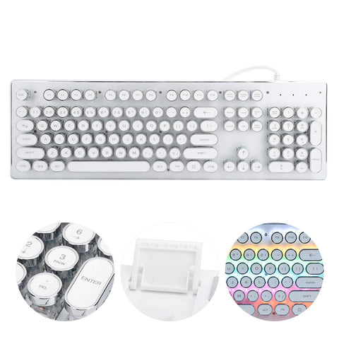 Acogedor Retro Mechanical Gaming Keyboard, Blue Switch 104 Keys Wired Keyboard, RGB Backlit Round Keycaps Keyboard for PC Laptop Game, Office (White)