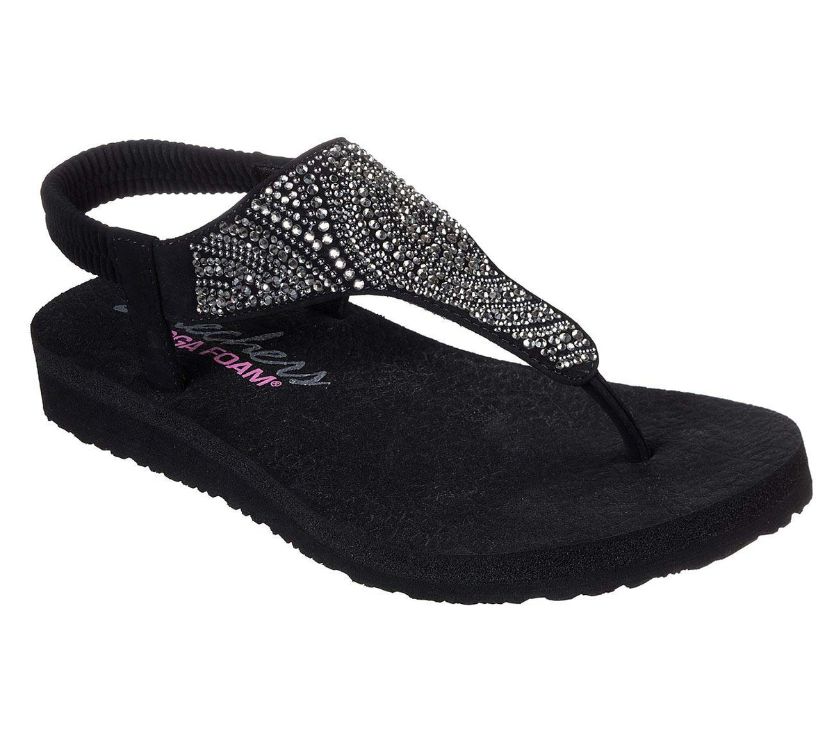 Skechers Women's Meditation New Moon Slingback Flip-Flop, Black, 6 M