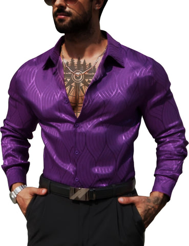 ZSJR Men's Luxury Design Shirts Floral Dress Shirt Casual Button Down Shirts Purple
