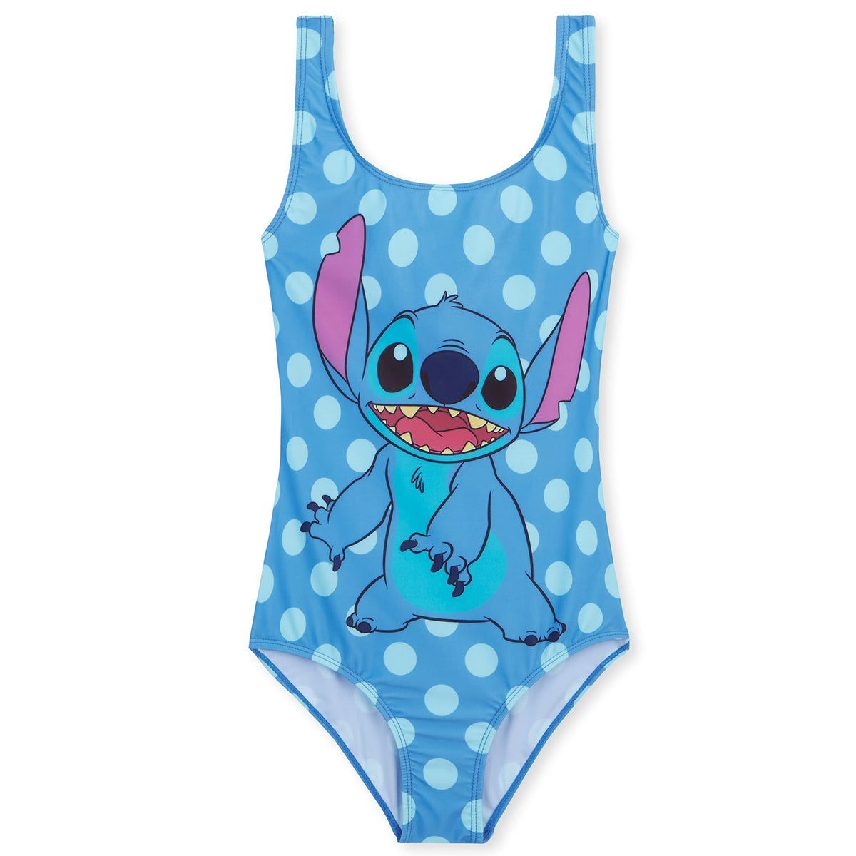 Disney Girls One Piece Swimsuit Comfortable Stretchy Swimsuit - Girls Gifts (Blue Stitch, 9-10 Years)