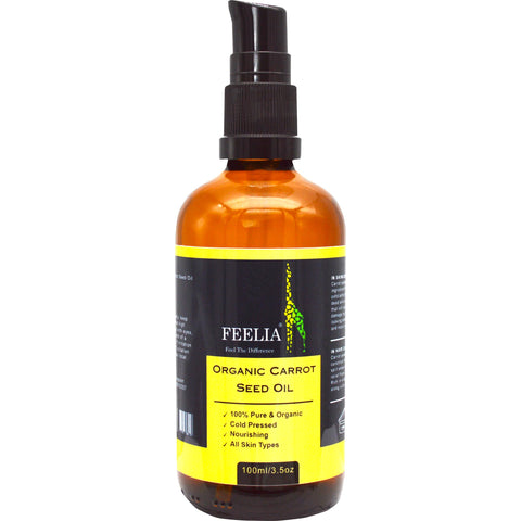Feelia - Organic Carrot Seed Oil - Cold Pressed, Nourishing, 100% Pure & Natural, Premium Quality for Skin & Hair Care, All Skin Types