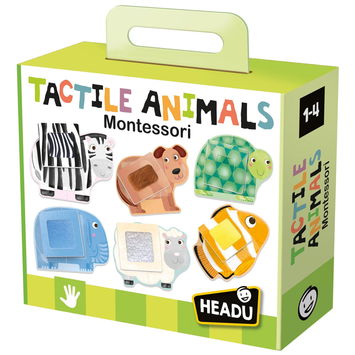 Headu IT20188 Tactile Animals Montessori Puzzle 1-4 Years, Multi-Coloured