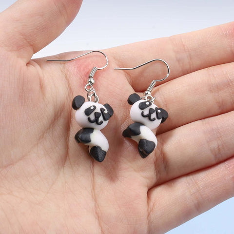 Yheakne Soft Pottery Panda Earrings Cute Panda Bear Drop Dangle Earrings 3D Animal Earrings Innovative Clay Earrings Jewelry for Women and Teen Girls Gifts