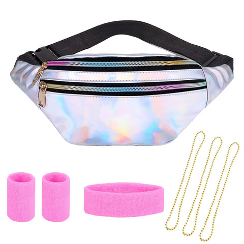 Waist Bag for Men and Women, Waterproof PU Waist Bag, Adjustable Size, 3 Compartment Shoulder Bag with Bracelet and Headband and Pearl Chain, White, ÃƒÆ’Ã‚Â¥Ãƒâ€šÃ‚ÂÃƒÂ¢Ã¢â€šÂ¬Ã‚Â¡ÃƒÆ’Ã‚Â§Ãƒâ€šÃ‚Â Ãƒâ€šÃ‚Â, Belt bag with three compartments