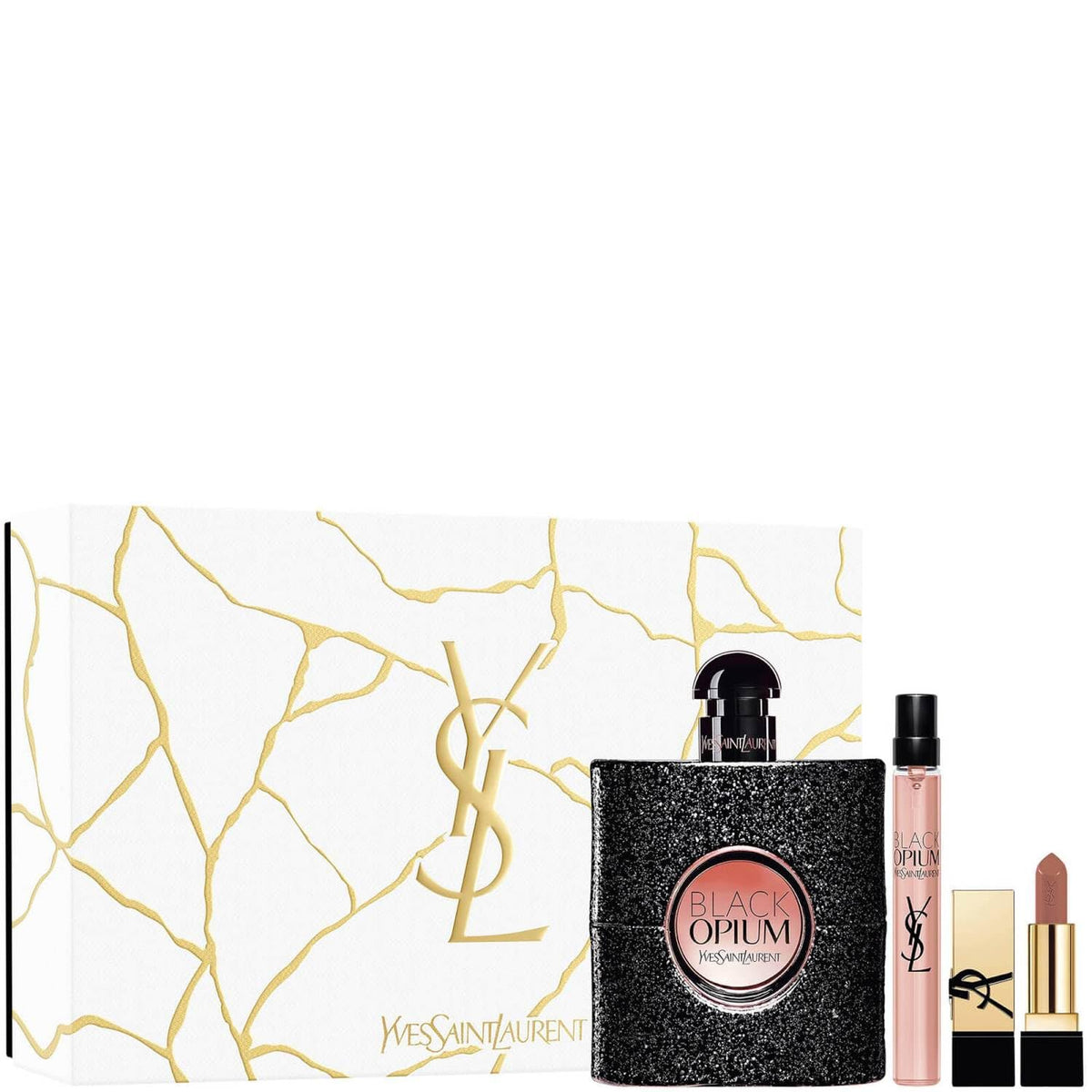 YVES SAINT LAURENT Black Opium Gift Set (Eau de Parfum 3 Fl. Oz + Eau de Parfum 0.33 Fl.Oz + Mini Pur Couture Lipstick in shade Nu Muse)