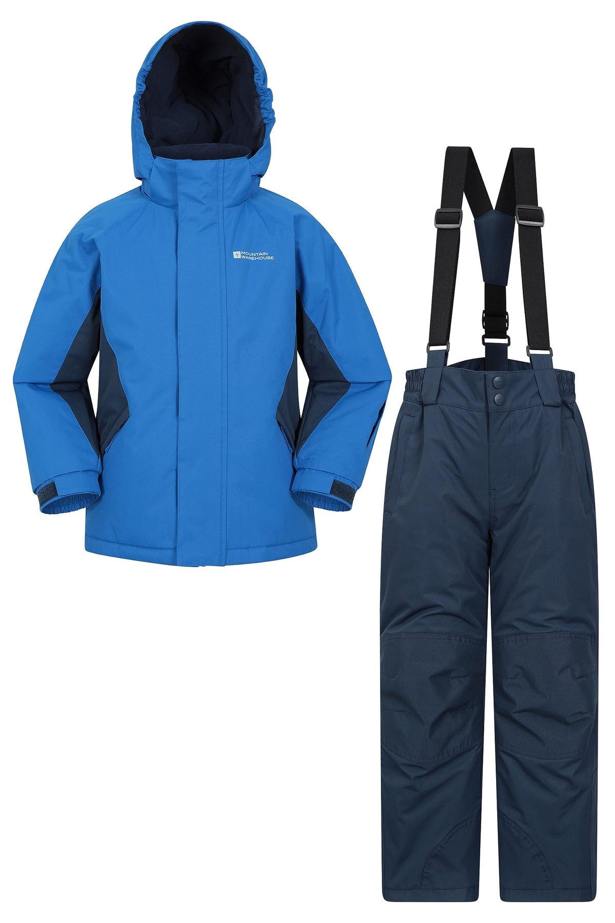 Mountain Warehouse Kids Ski Jacket & Trousers Set - Snowproof Ski Outfit, Front Pockets, Fleece Lined Skiwear, Integrated Snowskirt - Best for Winter Snowboarding Blue Kids Size 7-8 Years