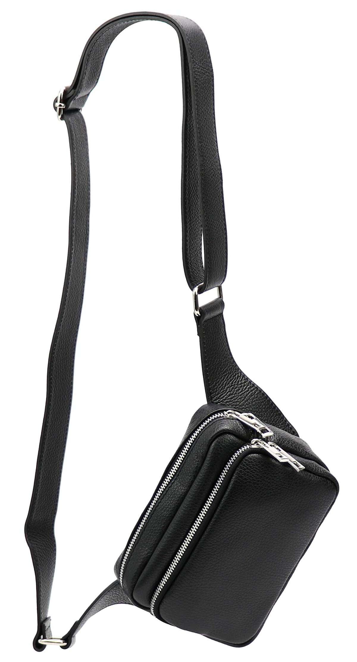 SH Leder Jisoo G412 Genuine Leather Waist Bag for Festival Travel Bum Bag Medium Crossbody Bag Women Leather Bag 18 x 13 cm, black, M