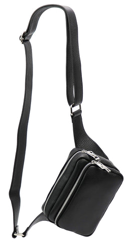 SH Leder Jisoo G412 Genuine Leather Waist Bag for Festival Travel Bum Bag Medium Crossbody Bag Women Leather Bag 18 x 13 cm, black, M